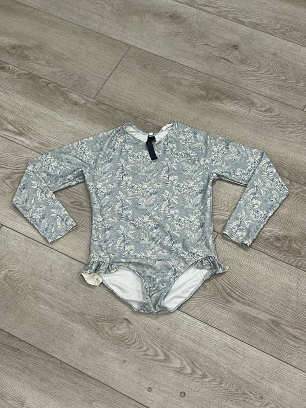 minnow x tuckernuck girls blue toile rashguard one piece, size 11/12 VGUC
